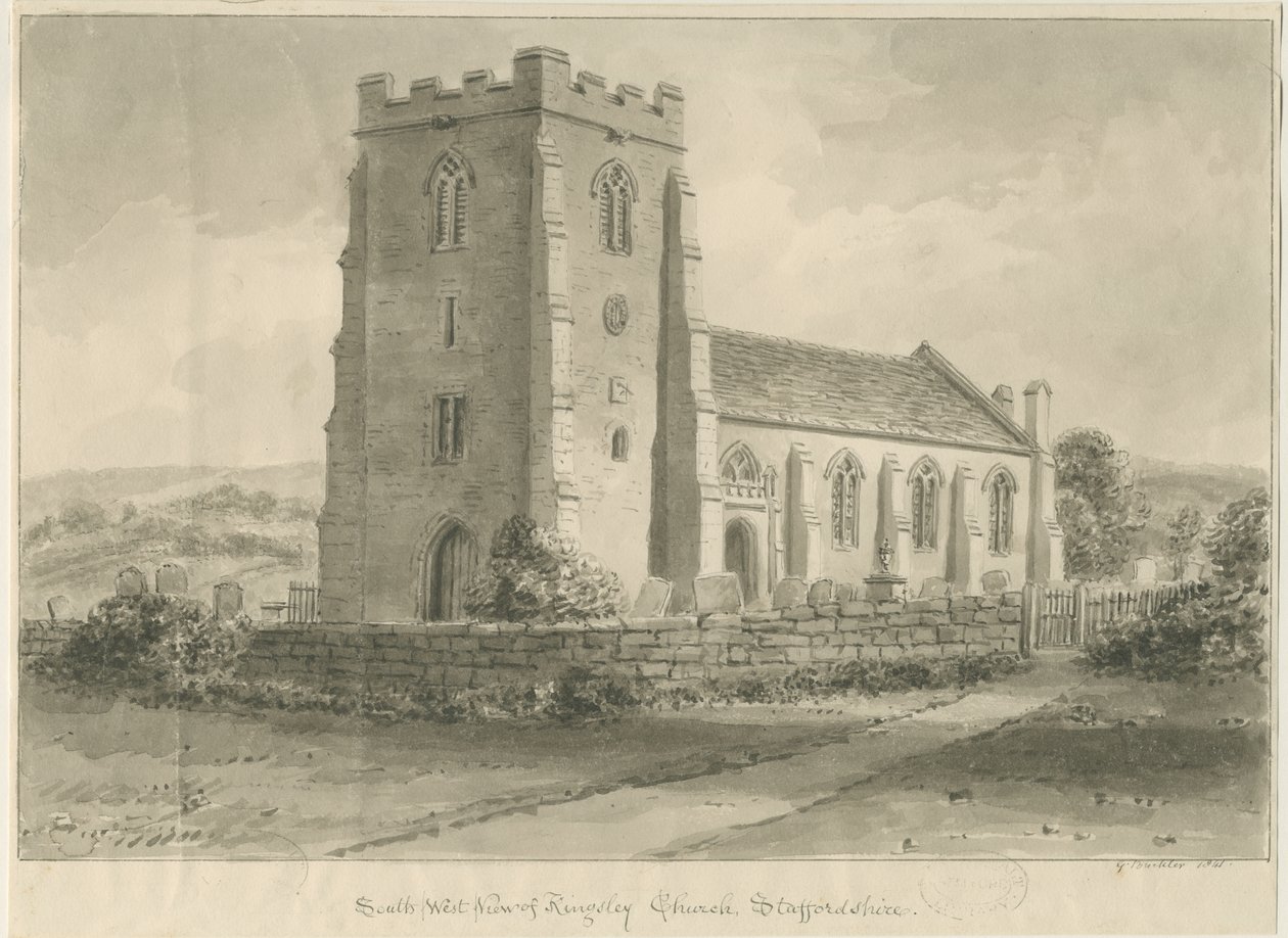 Kingsley Church: seepiapiirros, 1841 tekijältä John Chessell Buckler