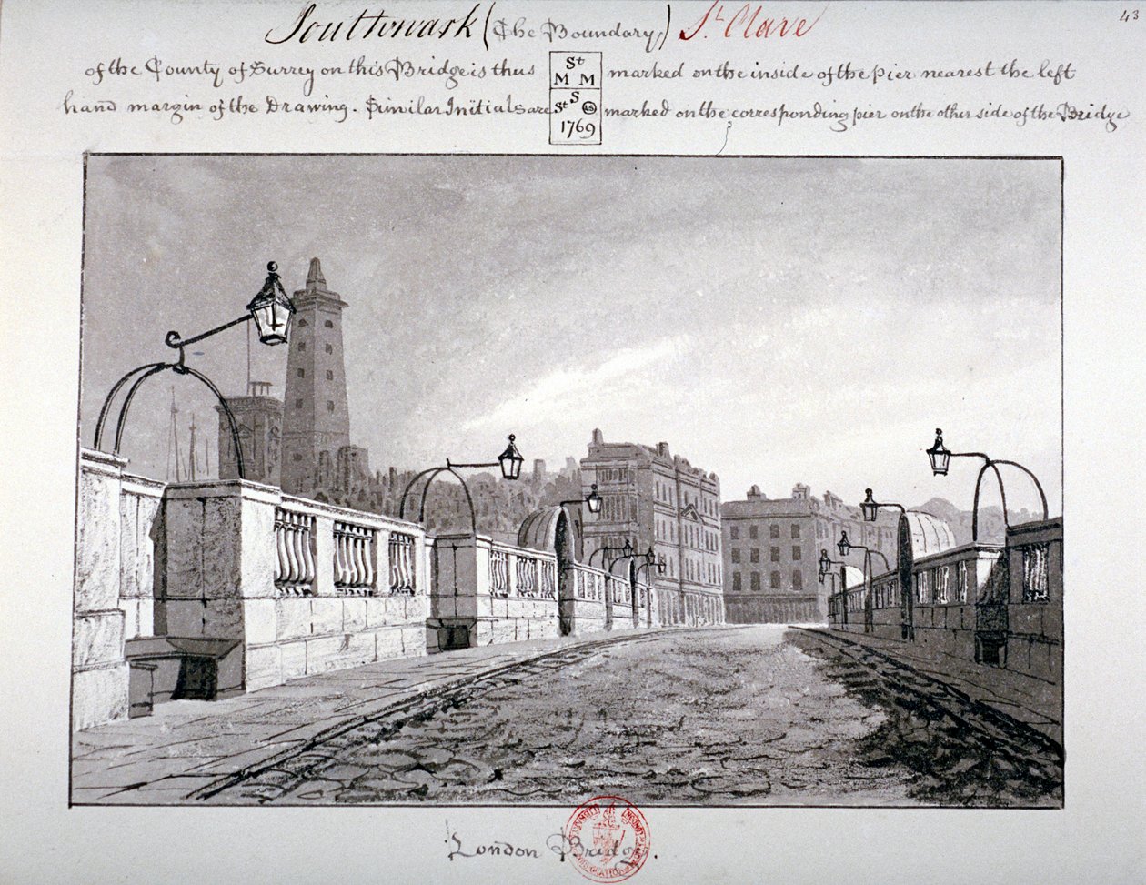 London Bridge, Southwark, Lontoo, 1827 tekijältä John Chessell Buckler