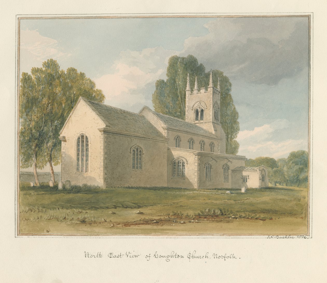 Norfolk - Houghton Church, 1826 tekijältä John Chessell Buckler