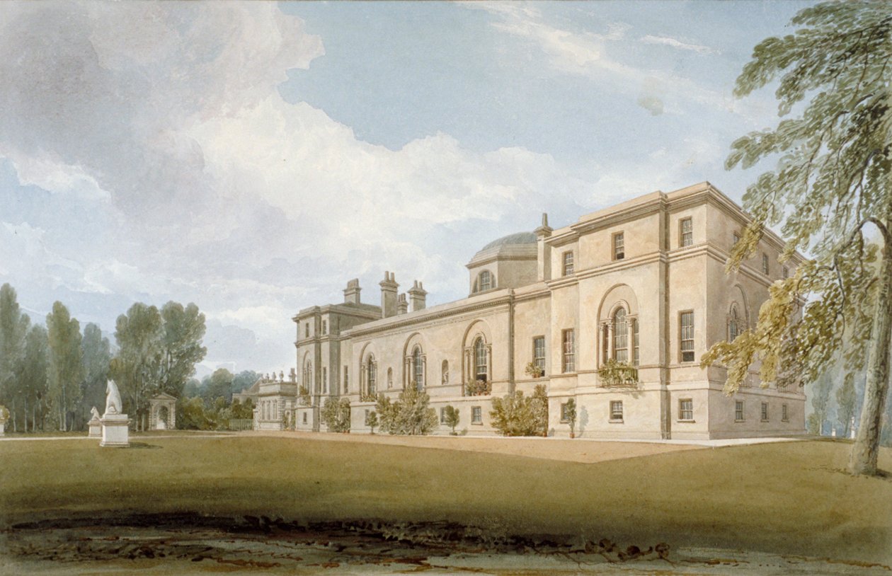 Luoteisnäkymä Chiswick Housesta, Chiswick, Hounslow, Lontoo, 1822 tekijältä John Chessell Buckler