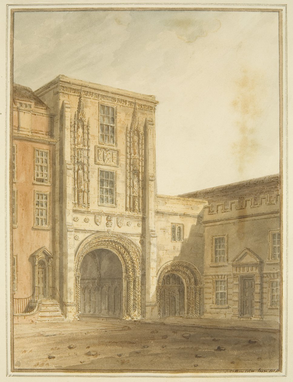 North View of the College Gateway (akvarelli kynällä paperille) tekijältä John Chessell Buckler