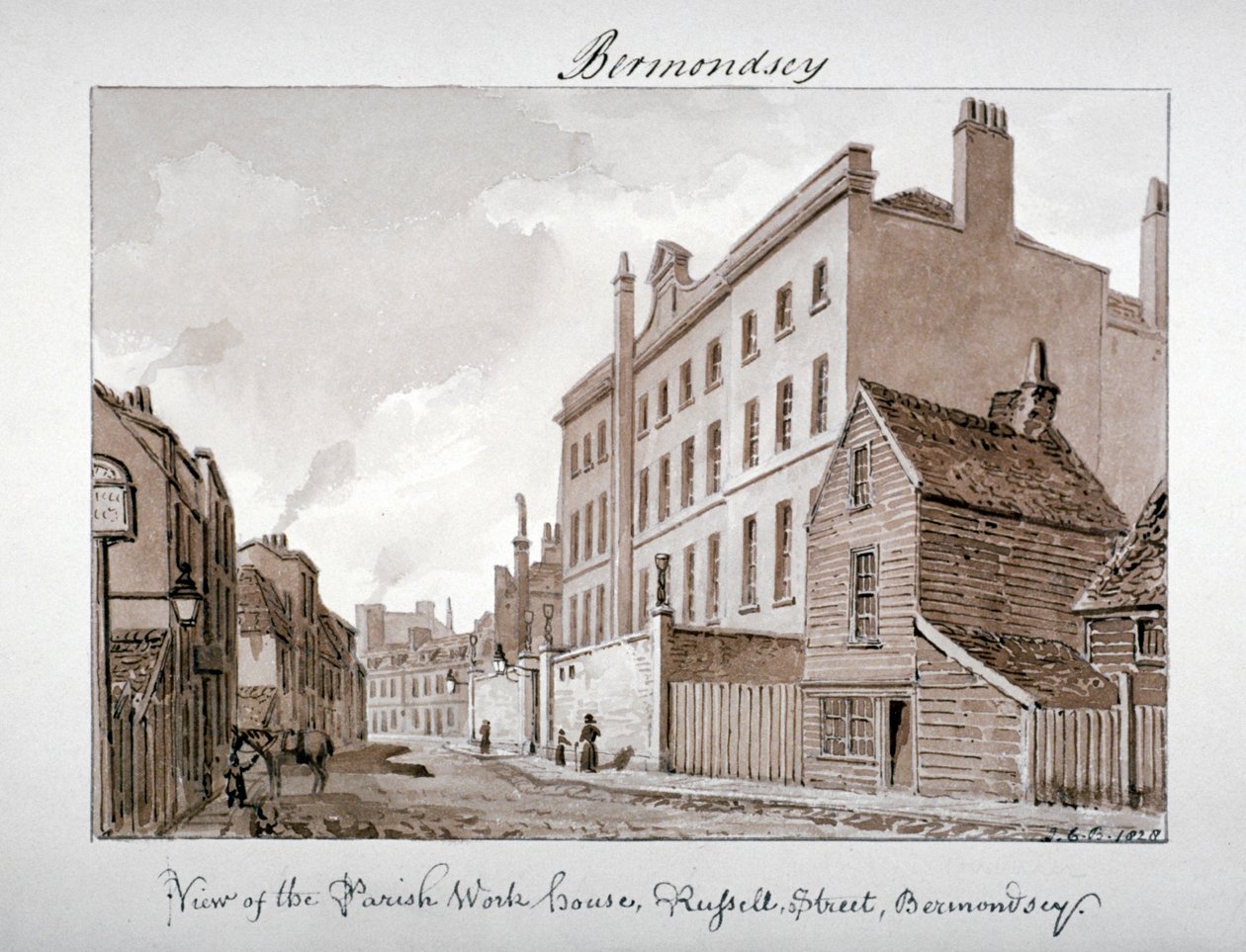 Parish Work House, Tanner Street, Bermondsey, Lontoo, 1828. tekijältä John Chessell Buckler