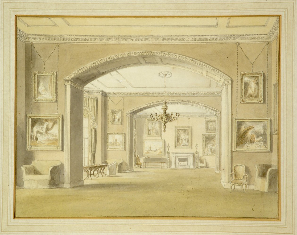Kuvagalleria Tabley Housessa, 1809 (wc kynällä paperilla) tekijältä John Chessell Buckler