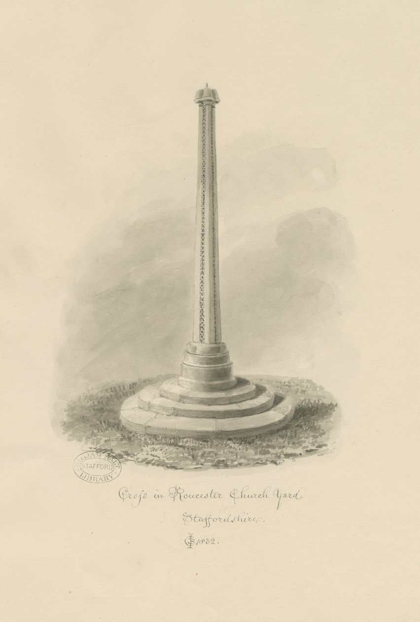 Rocester Churchyard - Cross: seepiapiirustus tekijältä John Chessell Buckler