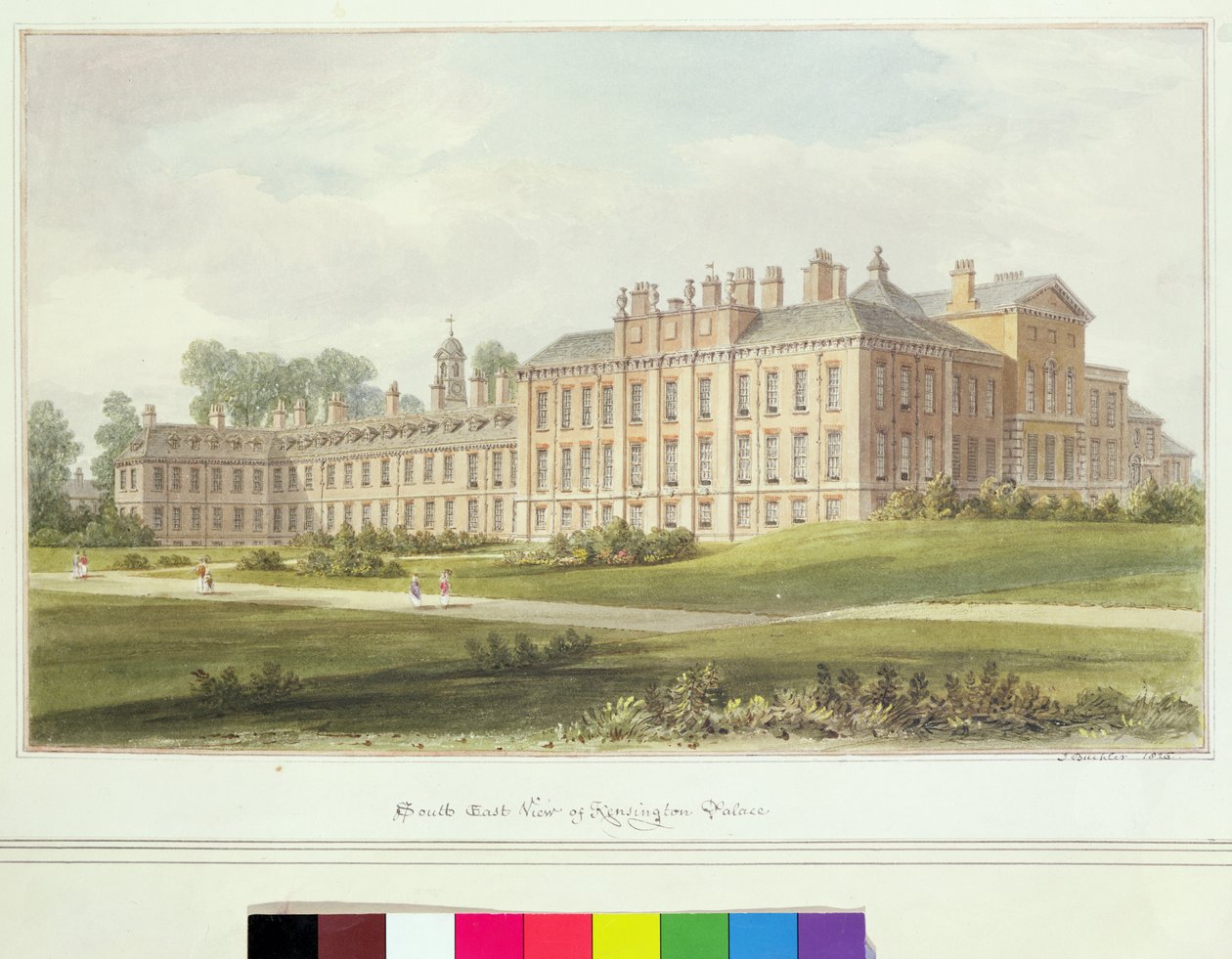 Kaakkoisnäkymä Kensingtonin palatsista, 1826 tekijältä John Chessell Buckler