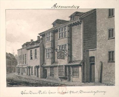 The Three Tuns Public House Jacob Streetillä, Bermondseyssä. tekijältä John Chessell Buckler