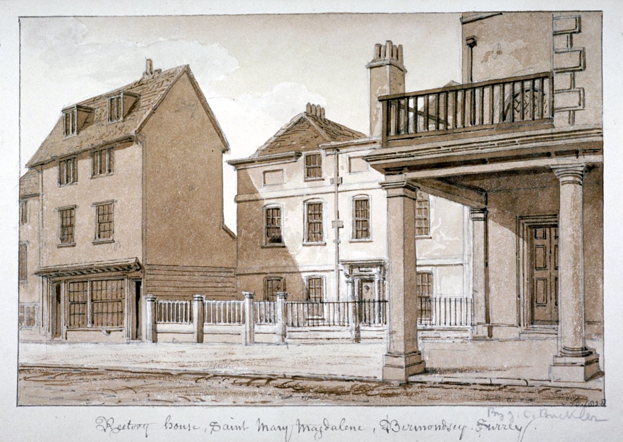 Pappi, St Mary Magdalen, Bermondsey, Lontoo, 1828 tekijältä John Chessell Buckler