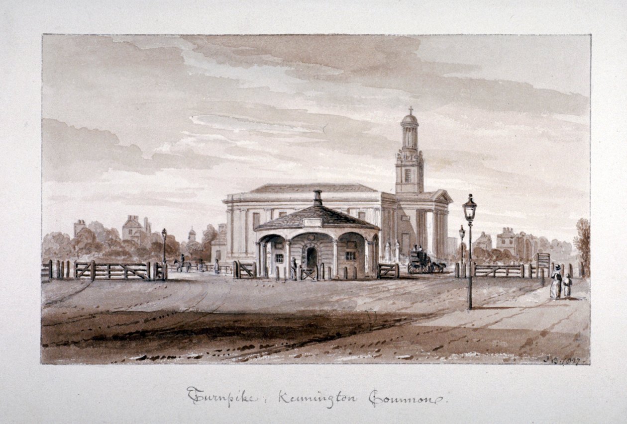 Näkymä tornesta Kennington Commonissa, Lambeth, Lontoo, 1827. tekijältä John Chessell Buckler