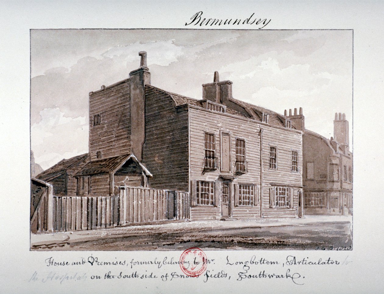Näkymä taloista Snowsfieldsin eteläpuolella, Bermondsey, Lontoo, 1828 tekijältä John Chessell Buckler