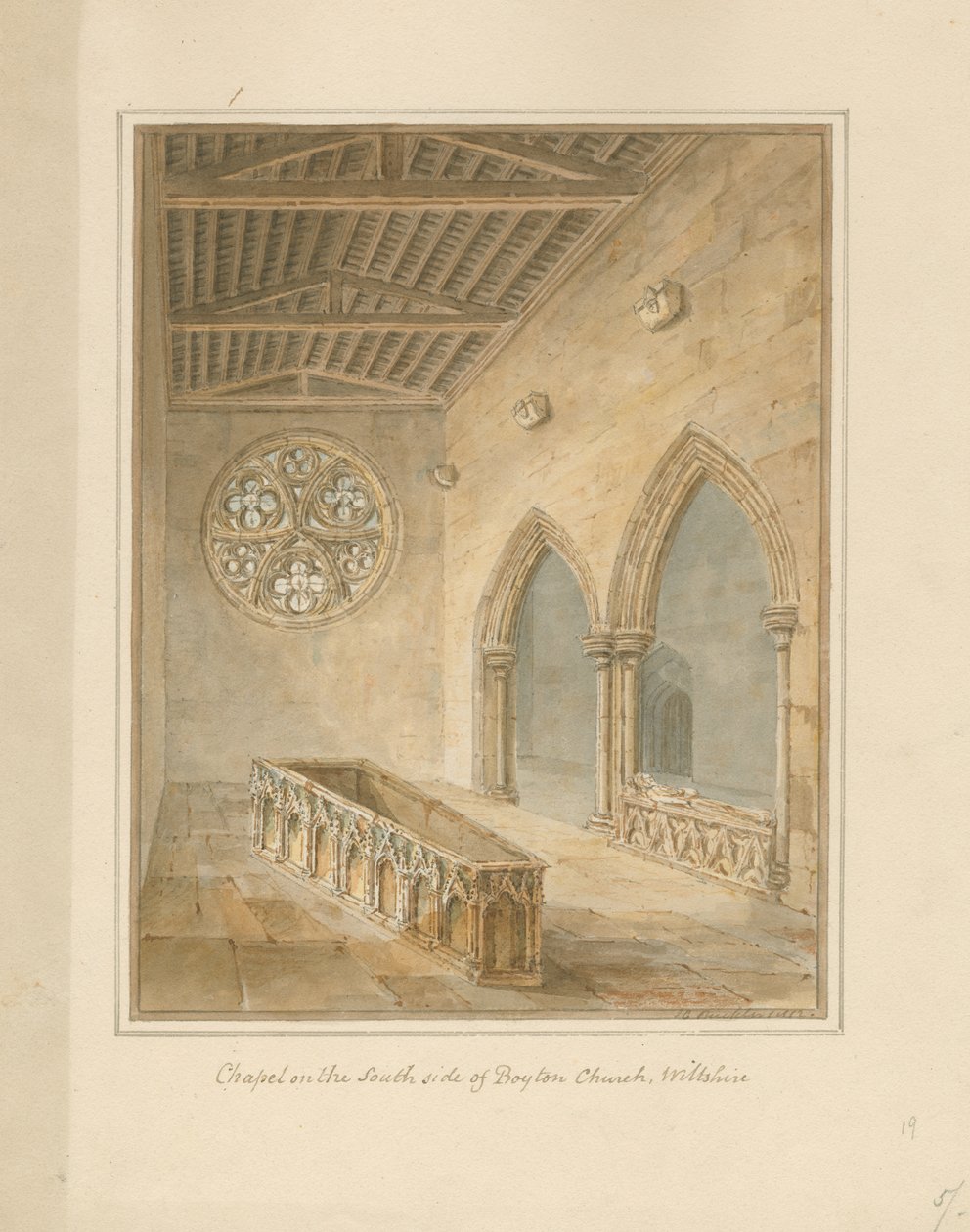 Wiltshire - Boytonin kirkko - Kappeli, 1812 tekijältä John Chessell Buckler