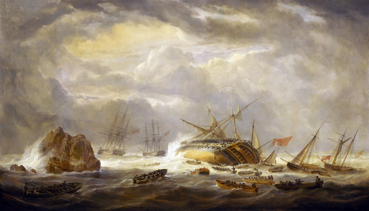 Napoleonin sodat (1803-1815): "Magnificent" -aluksen menetys, 25. maaliskuuta. tekijältä John Christian Schetky