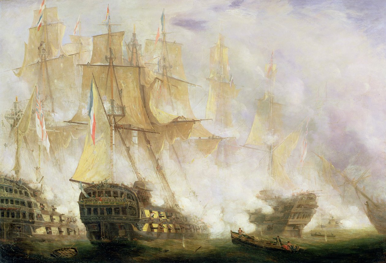 Trafalgarin taistelu, n. 1841 (öljy kankaalle) tekijältä John Christian Schetky