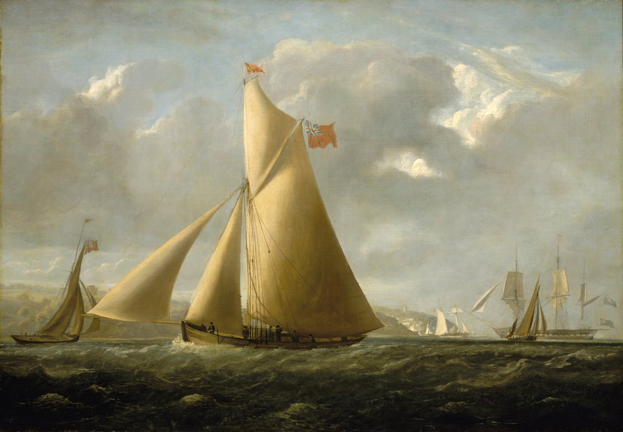 Cowesin edustalla (Isle of Wight, Englanti) sijaitseva Gazelle-purjevene, joka rakennettiin vuonna 1821 ja joka oli tarkoitettu nopeuskilpailuihin. John Christian Schetky (1778-1874), öljy kankaalle, noin 1825. tekijältä John Christian Schetky