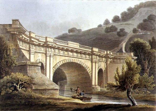 Aqueduct Bridge, Claverton, teoksesta "Bath Illustrated by a Series of Views", kaivertanut John Hill (1770-1850) -pubi. kirjoittanut William Miller tekijältä John Claude (after) Nattes