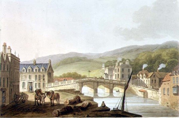Old Bridge, teoksesta "Bath Illustrated by a Series of Views", kaivertanut John Hill (1770-1850) pubi. kirjoittanut William Miller tekijältä John Claude (after) Nattes