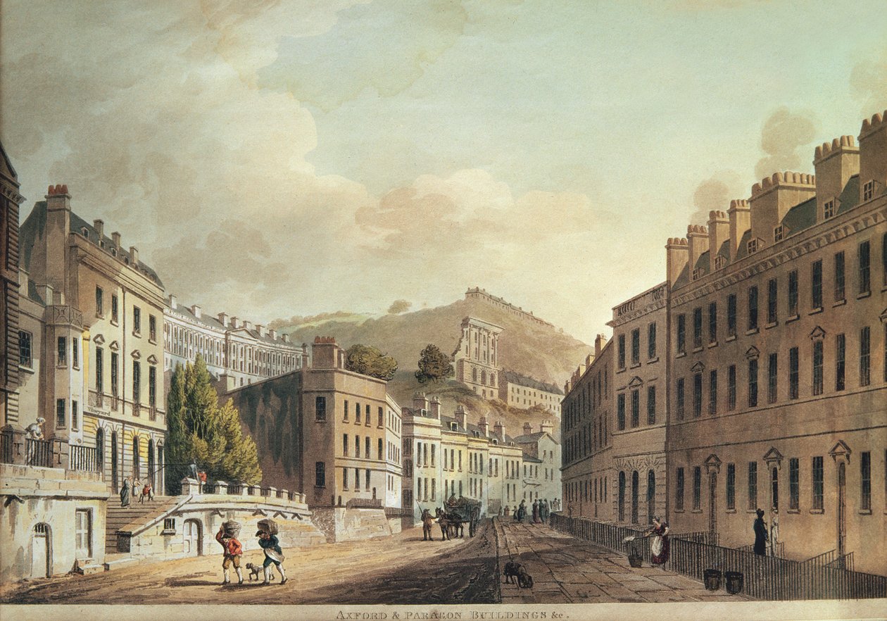 Axford and Paragon Buildings from "Bath, Illustrated by a Series of Views", kaiverrus I. Hill, 1806 (akvatinta) tekijältä John Claude Nattes