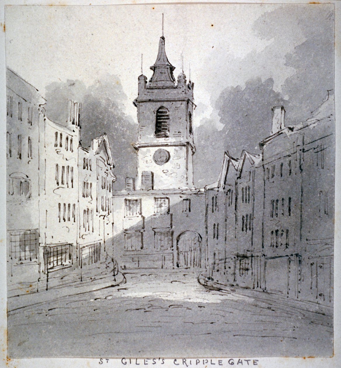St Gilesin kirkko ilman Cripplegatea Fore Streetistä, Lontoon kaupungista, 1790. tekijältä John Claude Nattes