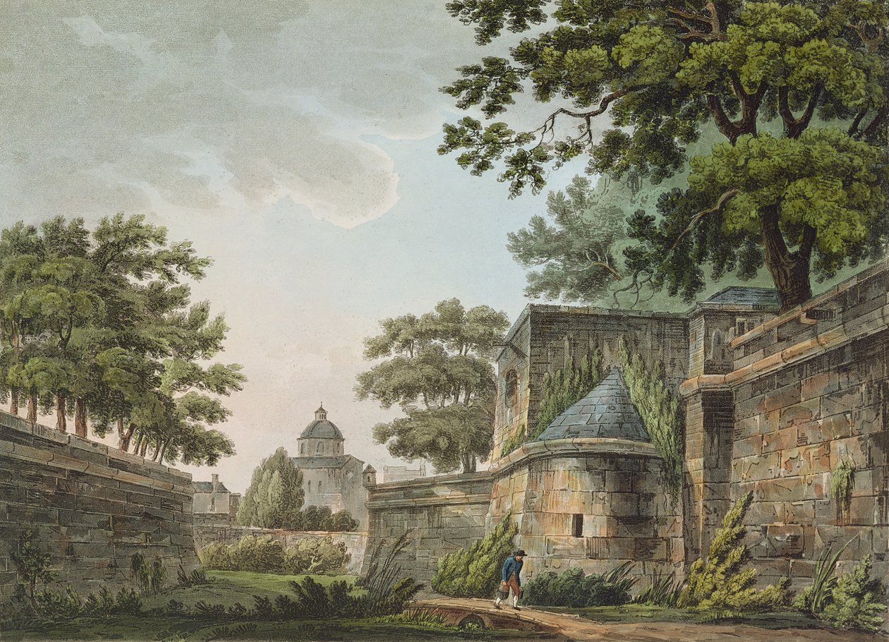 Bastillen fossesien sisustus, 1809 (väri akvatinta) tekijältä John Claude Nattes