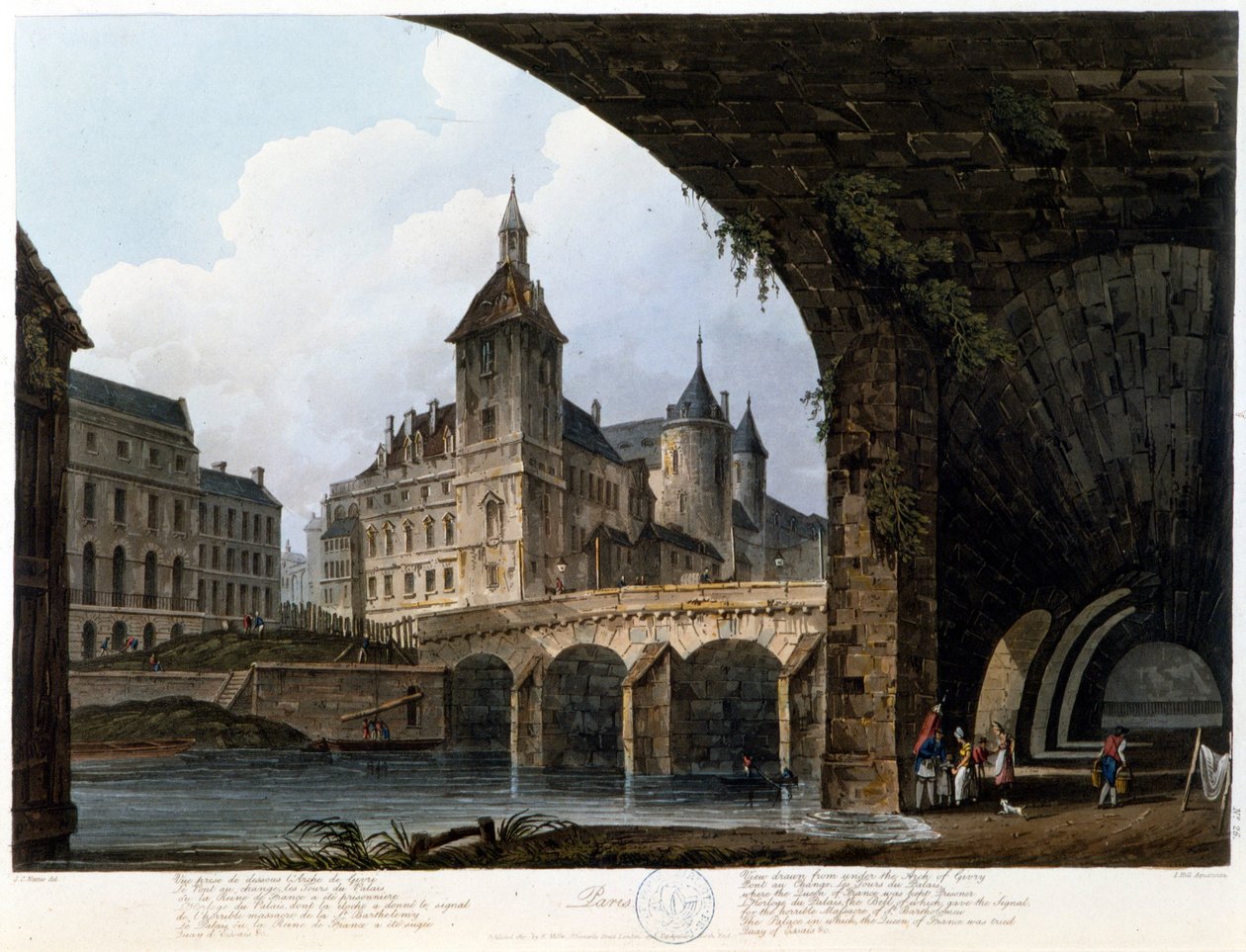 Paris: Le Pont au Change - teoksessa ”” Paris, jonka on nähnyt J.C. Mats”, toim. Miller, Lontoo tekijältä John Claude Nattes