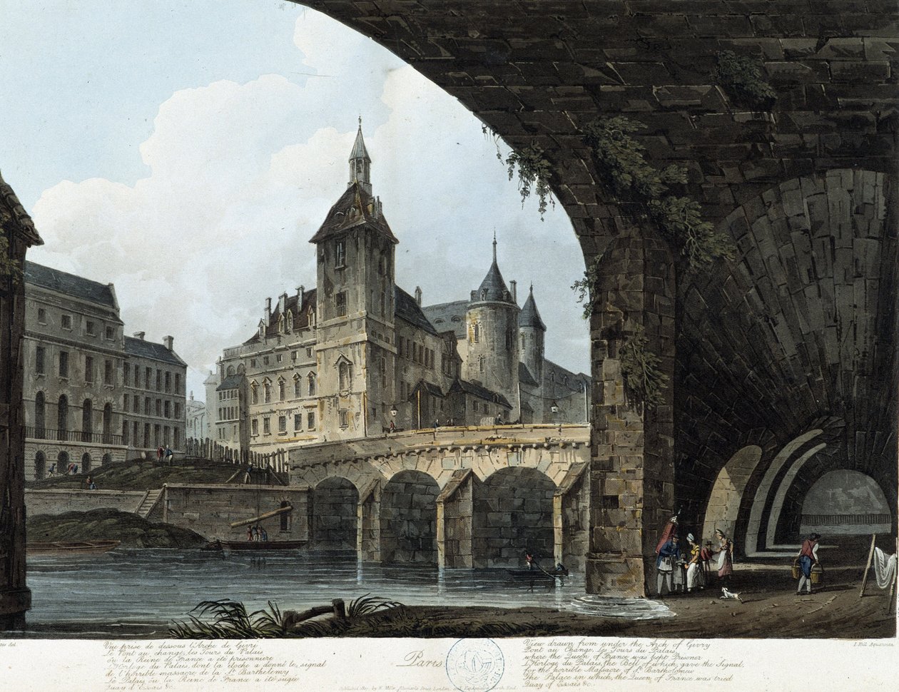 Paris: Le Pont au Change - teoksessa ”” Paris, jonka on nähnyt J.C. Mats”, toim. Miller, Lontoo tekijältä John Claude Nattes
