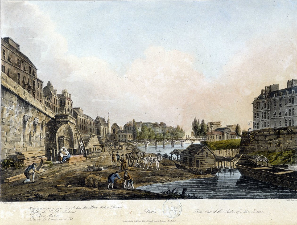 Pariisi: Näkymä Pont Notre-Damesta - teoksessa "Paris vu par J.C. Mats", toim. Miller, Lontoo tekijältä John Claude Nattes