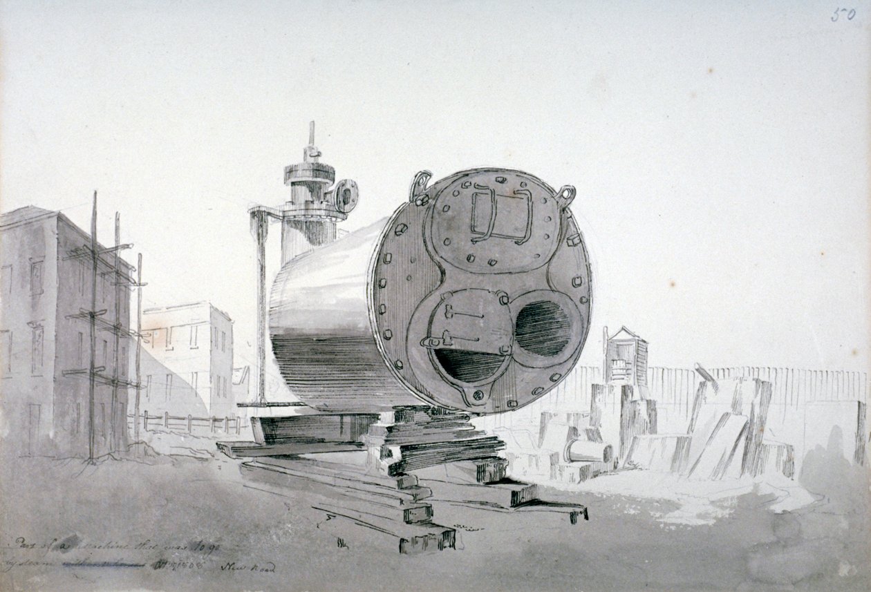 Höyrykone, New Road, Islington, Lontoo, 1808 tekijältä John Claude Nattes