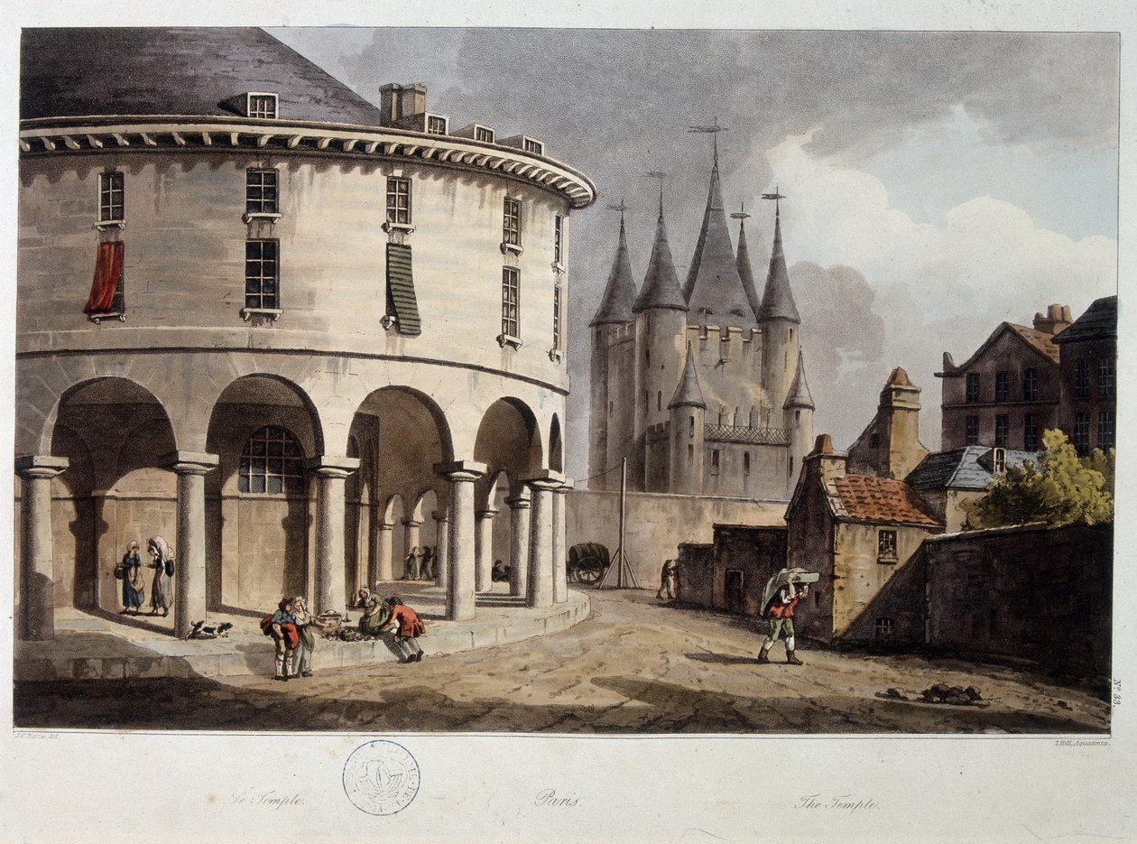 Pariisin temppeli - litografia, deb. 1800-luvulla tekijältä John Claude Nattes