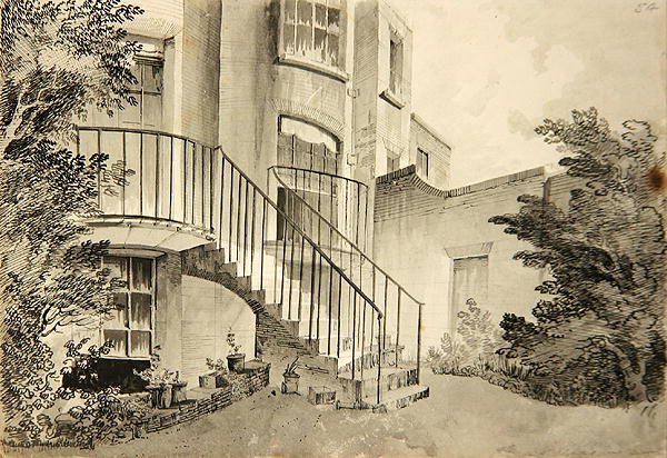 Näkymä talosta Bayswaterissa, joka kuuluu herra Wilsonille, n. 1808 (kynä ja muste ja pesu paperille) tekijältä John Claude Nattes