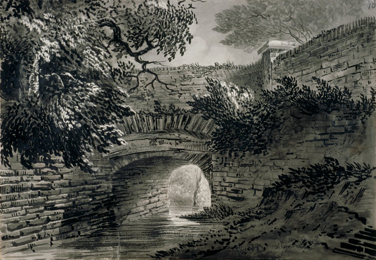 Näkymä osasta Serpentinen viemärijärjestelmää Hyde Parkissa, Lontoossa, c1817 tekijältä John Claude Nattes