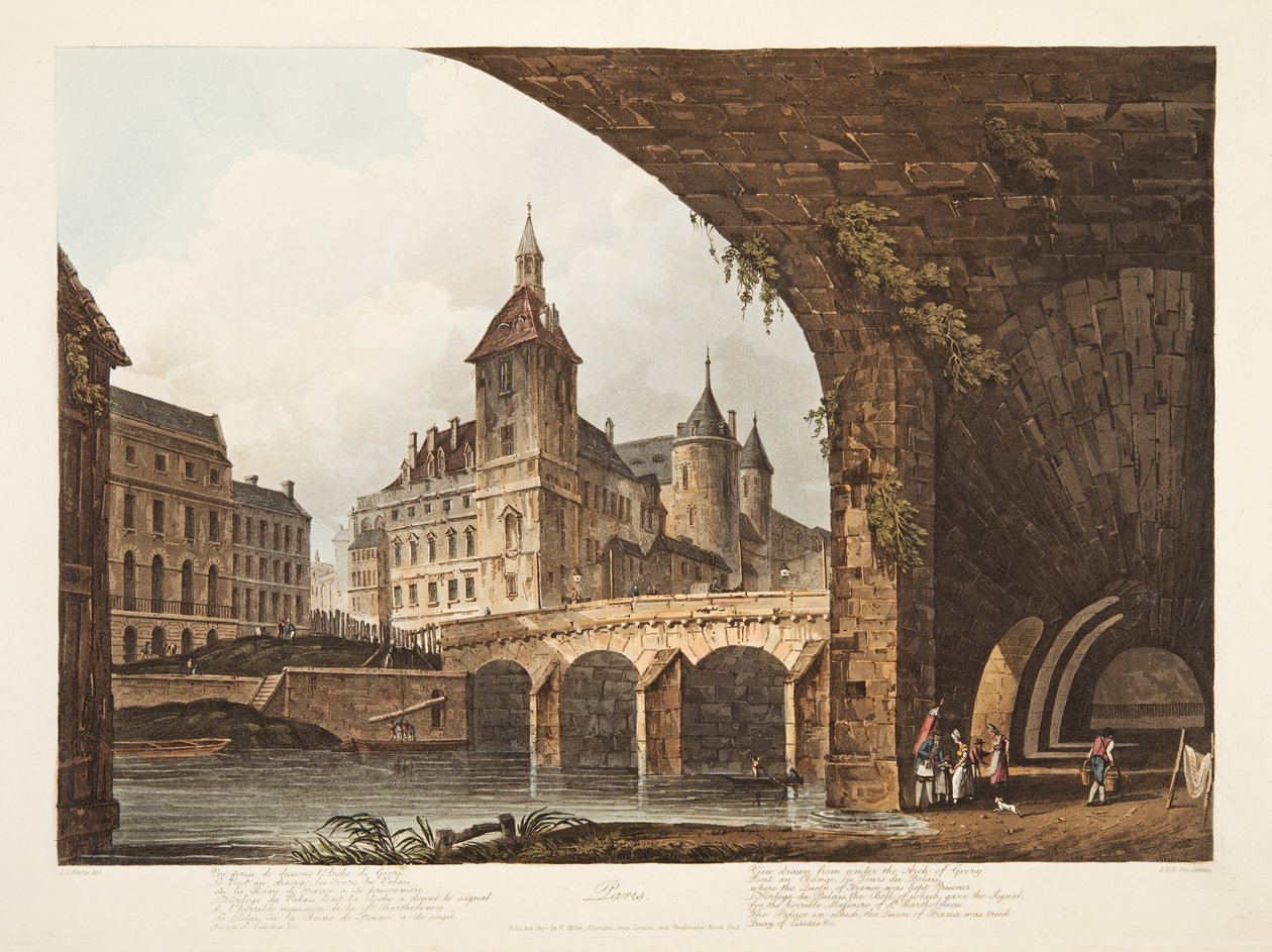 Näkymä Pont-au-Change, Tour de lHorloge ja Conciergerie, kuvitus Versailles