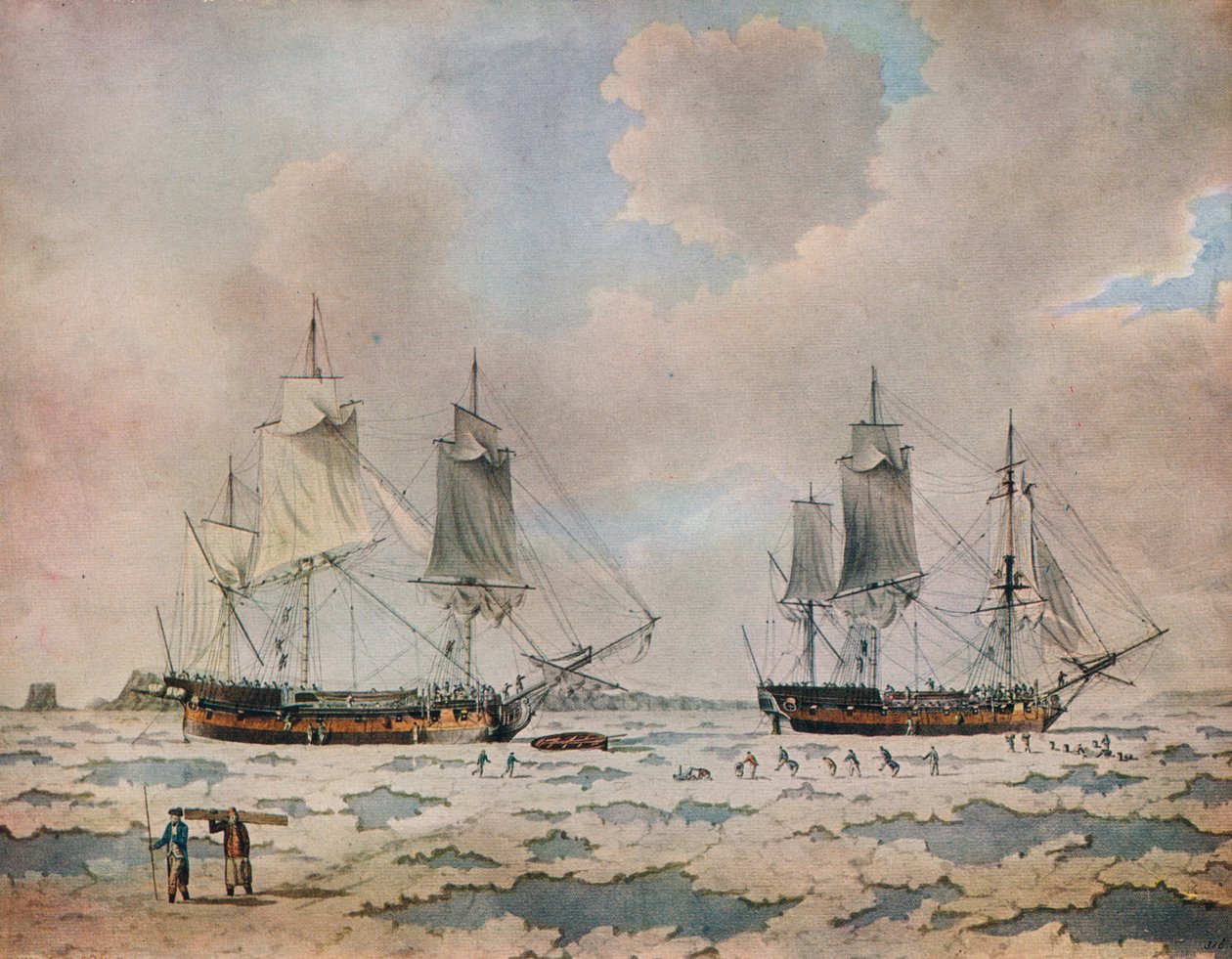 "Lordi Mulgraven löytömatkan alukset upotettuina jään napa-alueilla", 1774 tekijältä John Cleveley the Younger