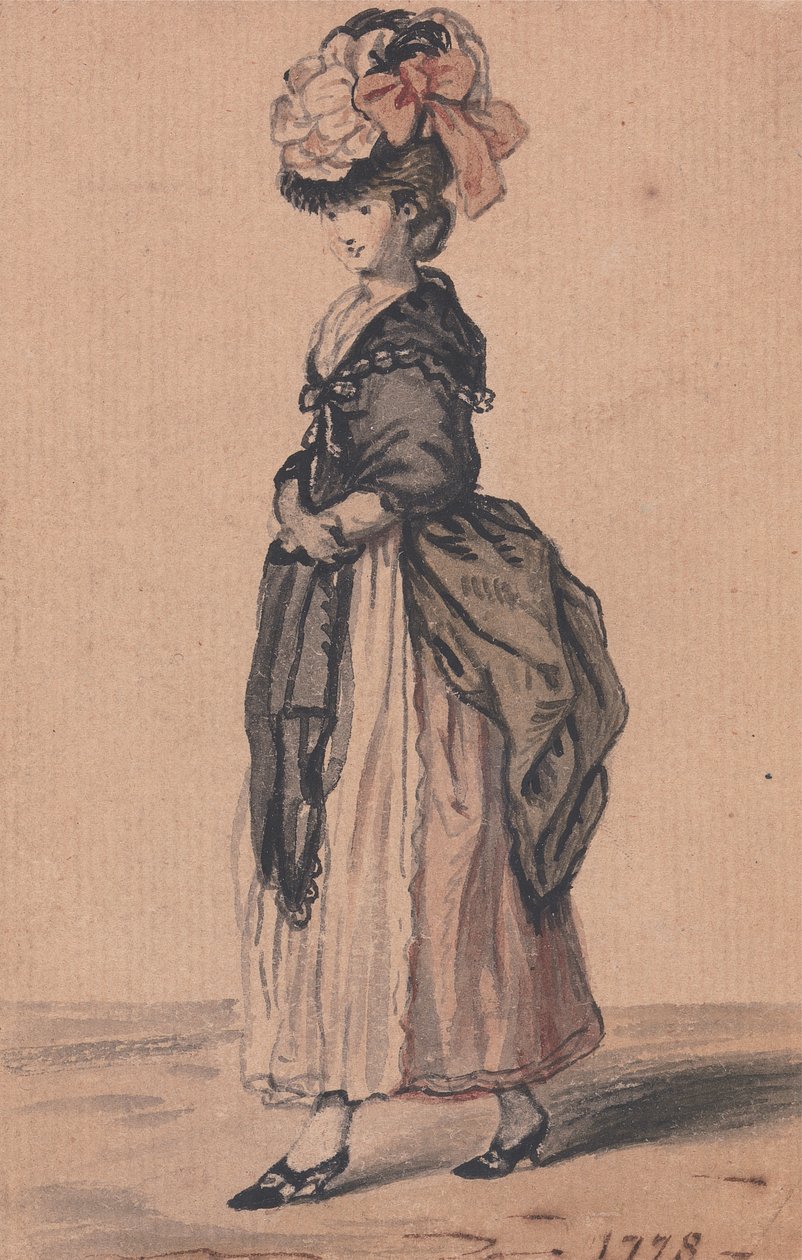 Lady of Fashion mustalla huivilla ja mustilla kengillä tekijältä John Collet