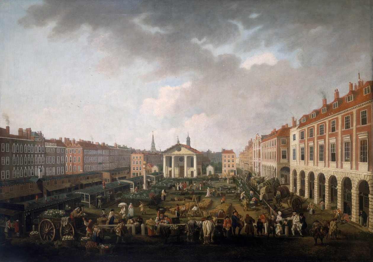 "Covent Garden Piazza and Market", c1775 tekijältä John Collet