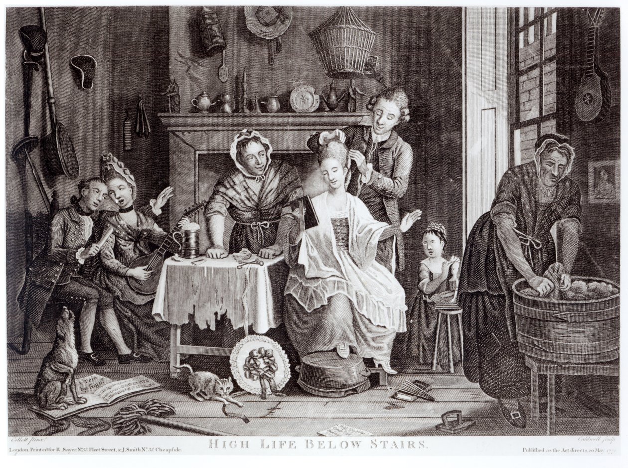 High Life Below Stairs, kaiverrettu Caldwellin toimesta, julkaistu 1772. tekijältä John Collet