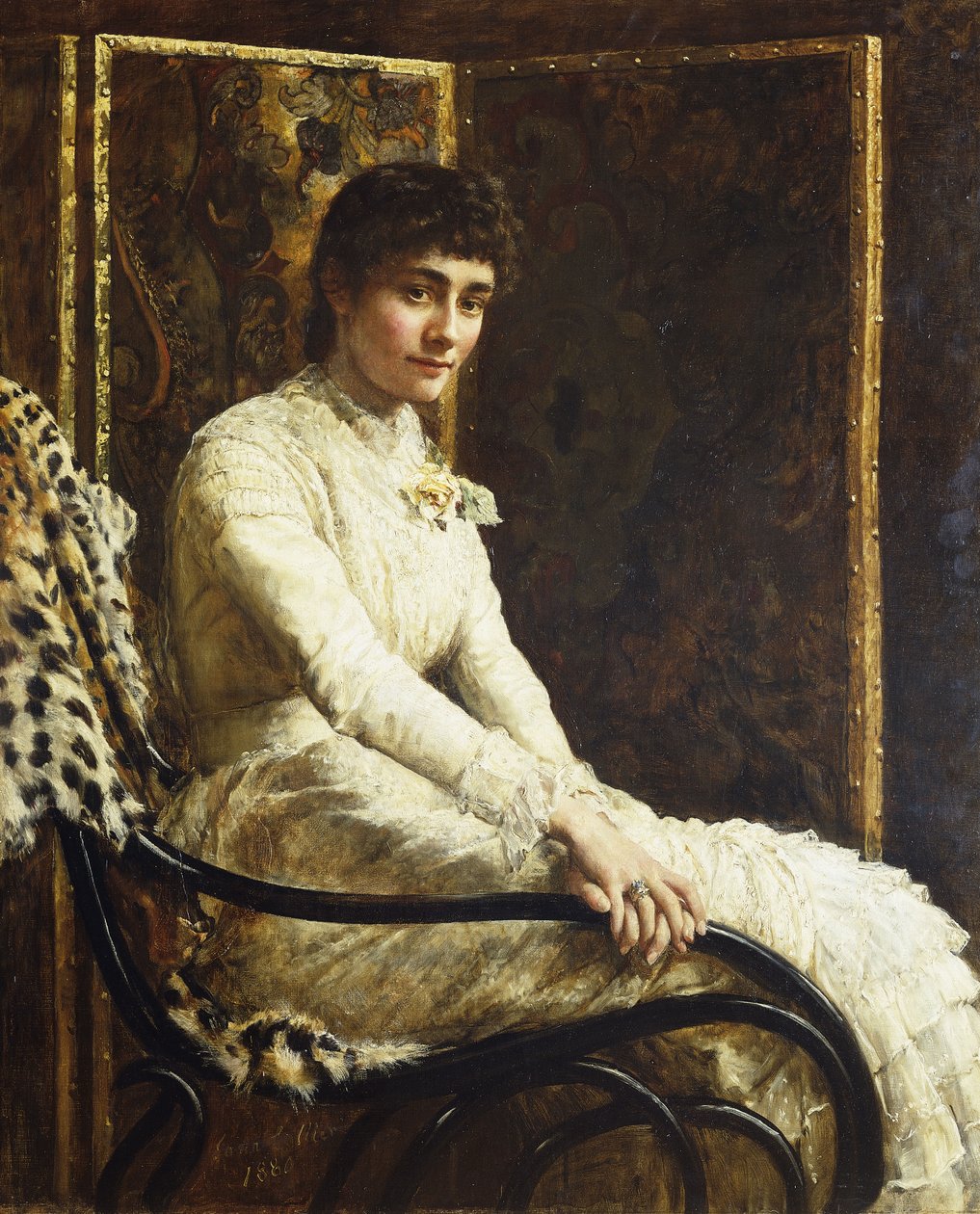 Taiteilijan vaimon Marian Huxleyn muotokuva hääpuvussaan, 1880 tekijältä John Collier