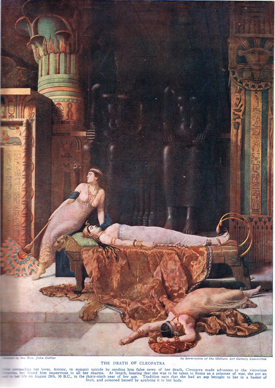 Kleopatran kuolema, kuvitus "Hutchinsons History of the Nations" -teoksesta, n. 1910 tekijältä John Collier