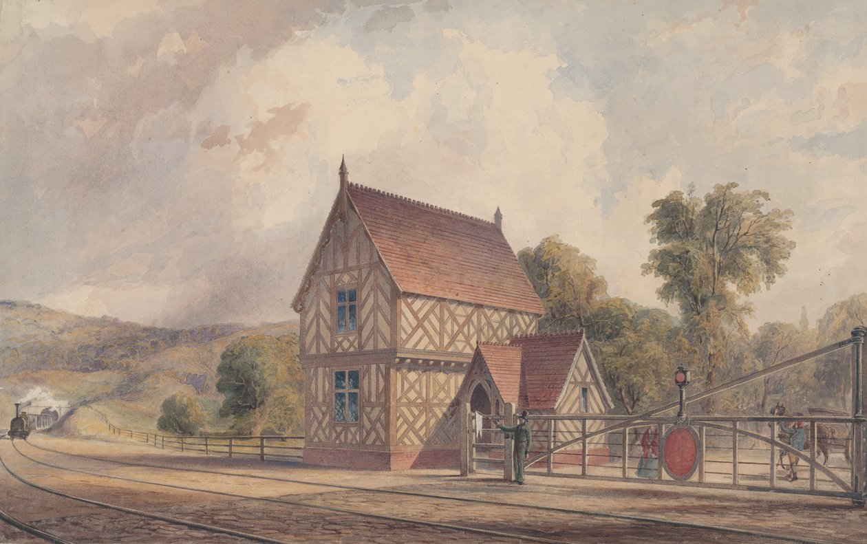 Tudor Style Rural -rautatieasema ja -risteys, 1844-77. tekijältä John Connell Ogle