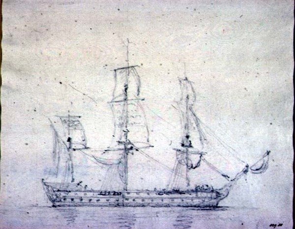 Man-o-war (grafiitti paperille) tekijältä John Constable