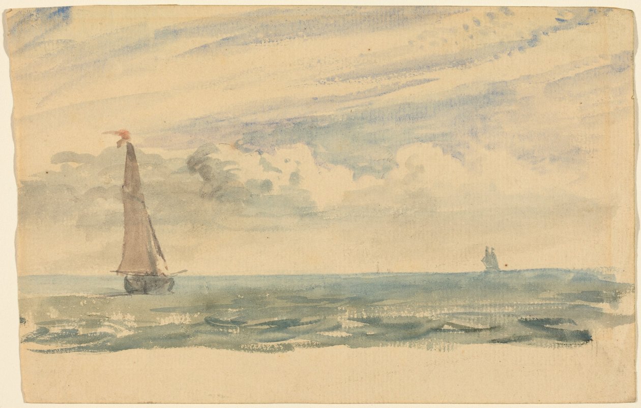Merimaisema, jossa on kaksi purjevenettä tekijältä John Constable