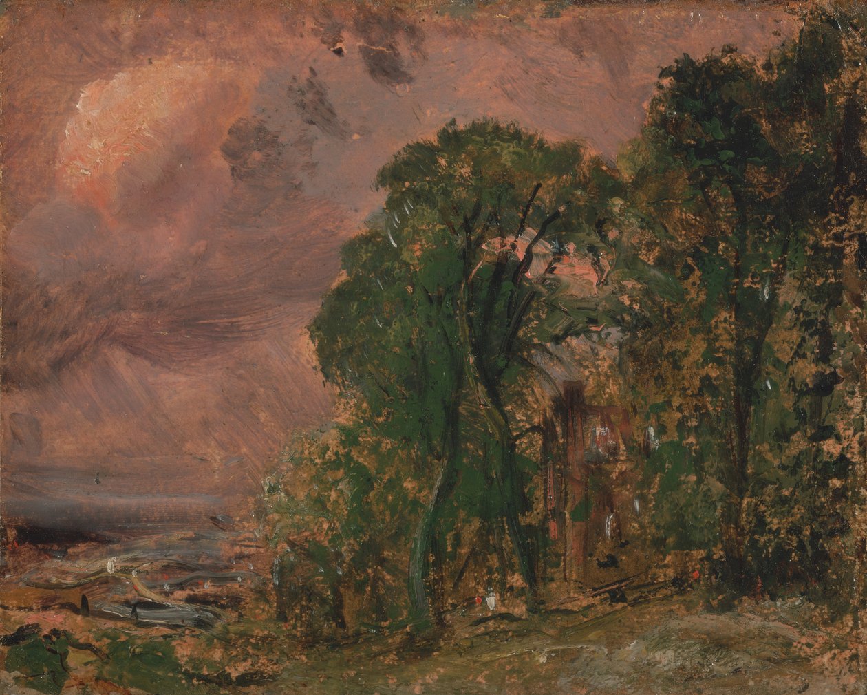 Näkymä Hampsteadissa myrskyisellä säällä, n. 1830. tekijältä John Constable