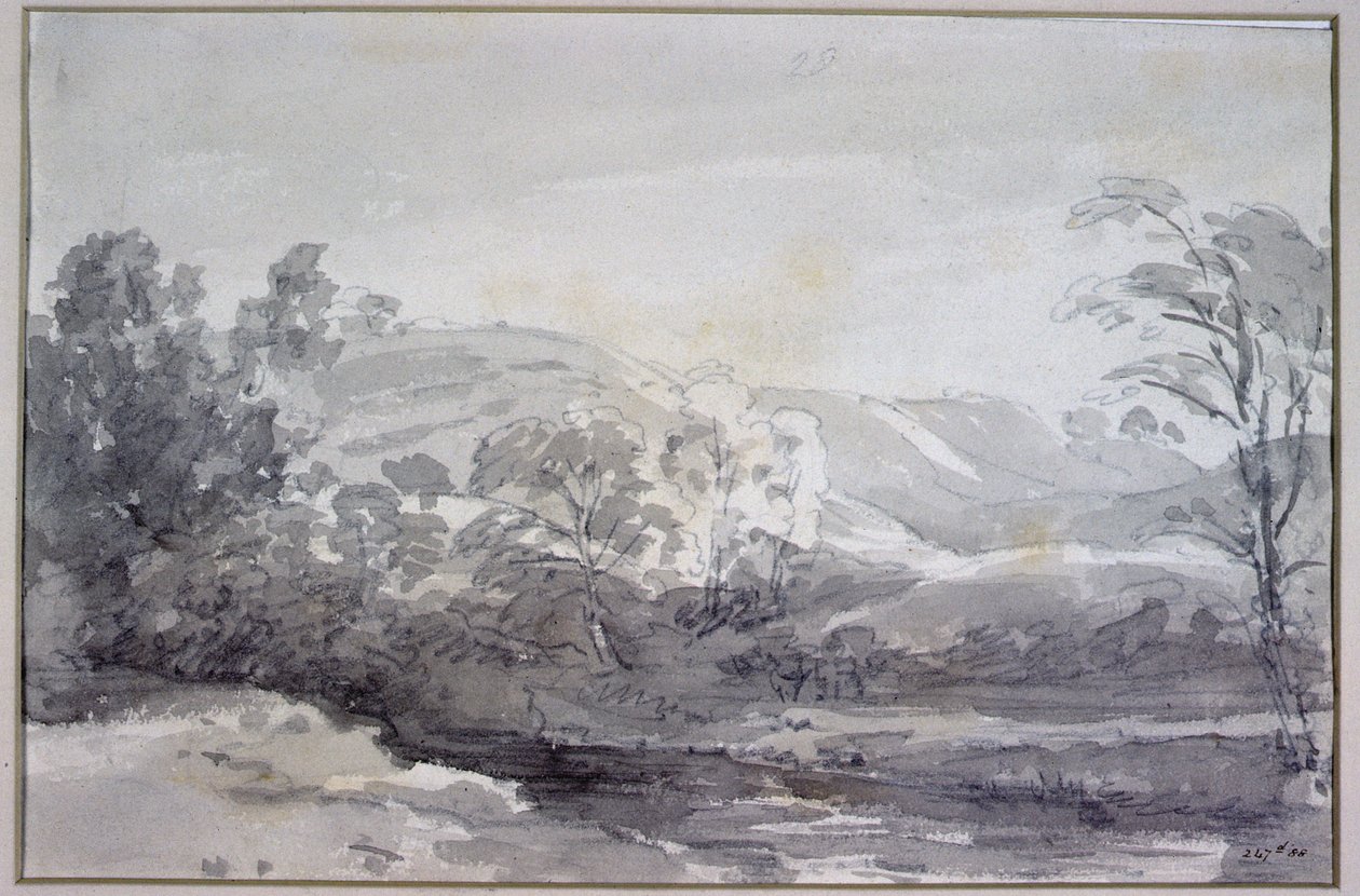 Näkymä Derbyshiressä (yksivärinen akvarelli) tekijältä John Constable
