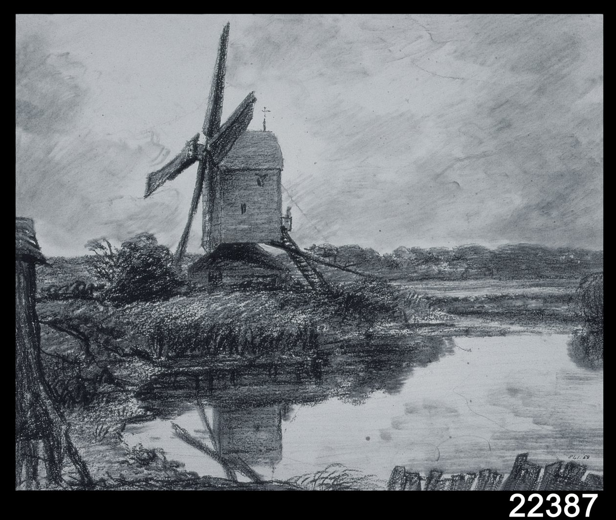 Mylly Stour-joen rannalla (hiili paperille) tekijältä John Constable