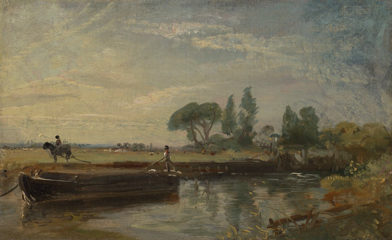 Proomu Flatford Lockin alapuolella tekijältä John Constable