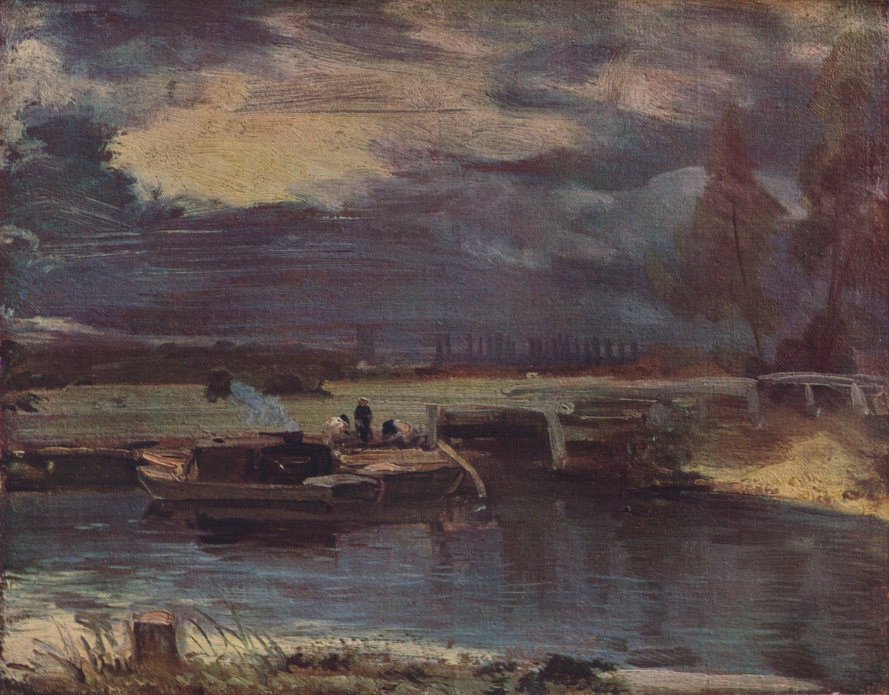 Proomut Stourilla, Dedhamin kirkko kaukana, vuodelta 1811 tekijältä John Constable