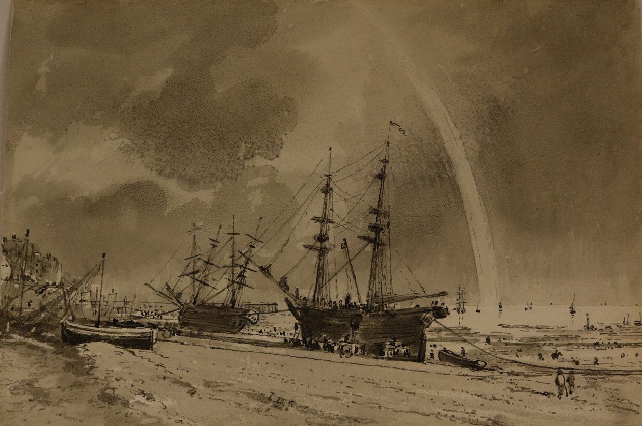 Brighton Beach sateenkaaren kanssa: 1792 (vesiväri paperille). tekijältä John Constable