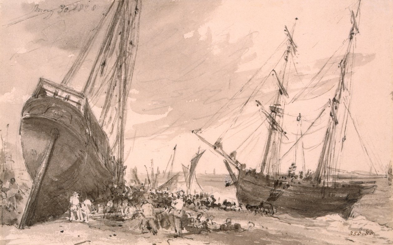Brightonin rannikkomaisema kahdella laivalla etualalla, 30. toukokuuta 1828 tekijältä John Constable