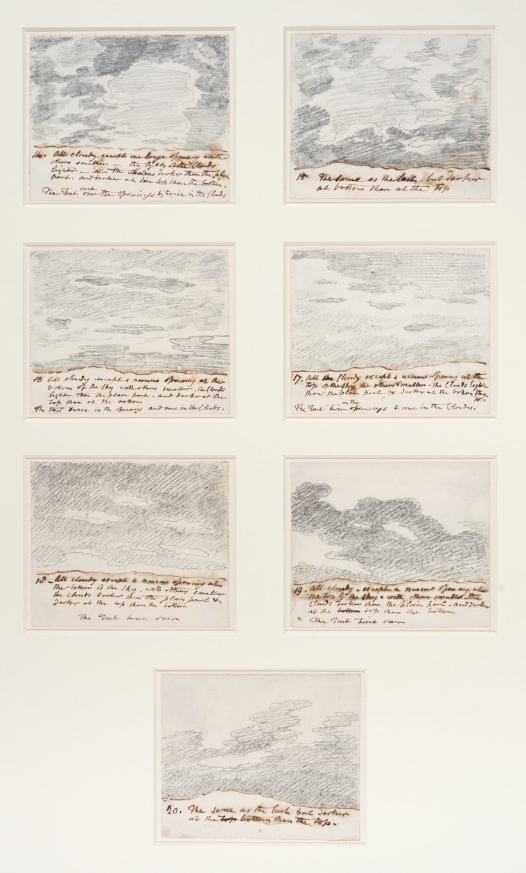 Pilvitutkimuksia (Alexander Cozensin "Engravings of Skies" -teoksen mukaan), noin 1822-23 (grafiitti paperille). tekijältä John Constable