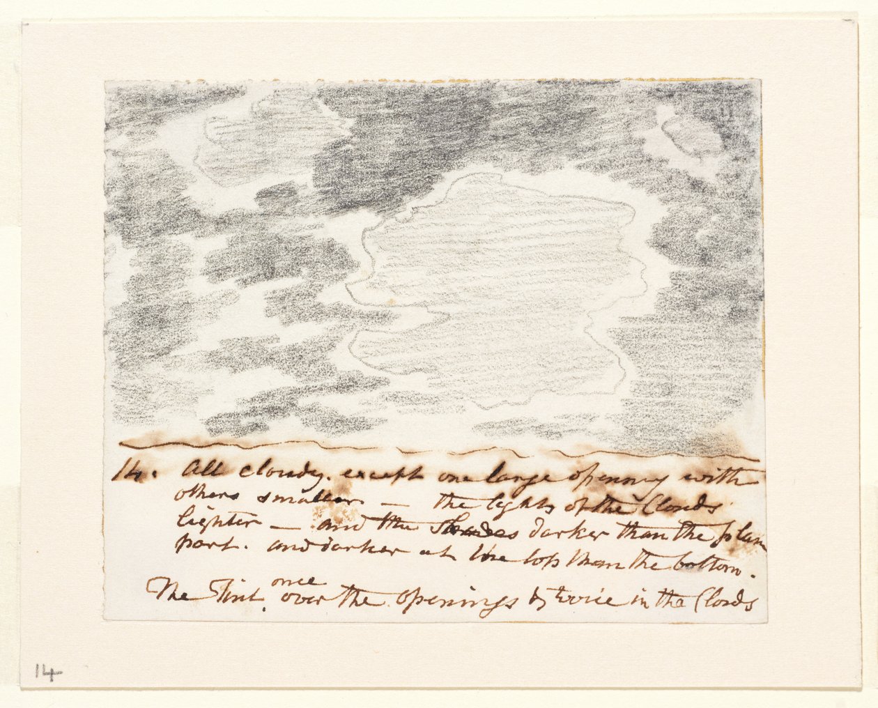 Pilvitutkimus (Alexander Cozensin "Engravings of Skies" -teoksen mukaan), noin 1822-23 (grafiitti paperille). tekijältä John Constable