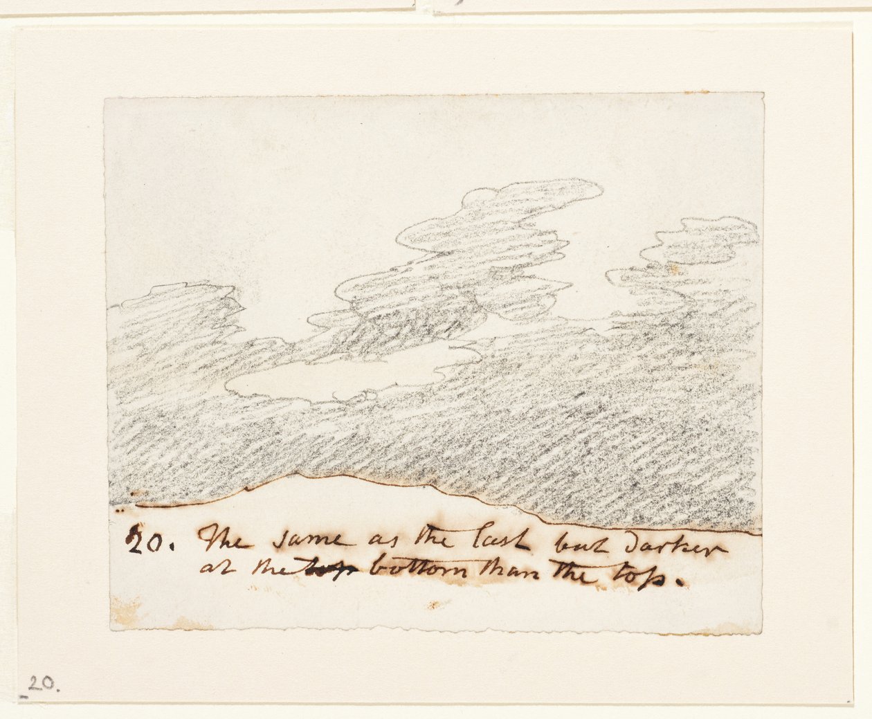 Pilvitutkimus (Alexander Cozensin "Engravings of Skies" -teoksen mukaan), noin 1822-23 (grafiitti paperille). tekijältä John Constable