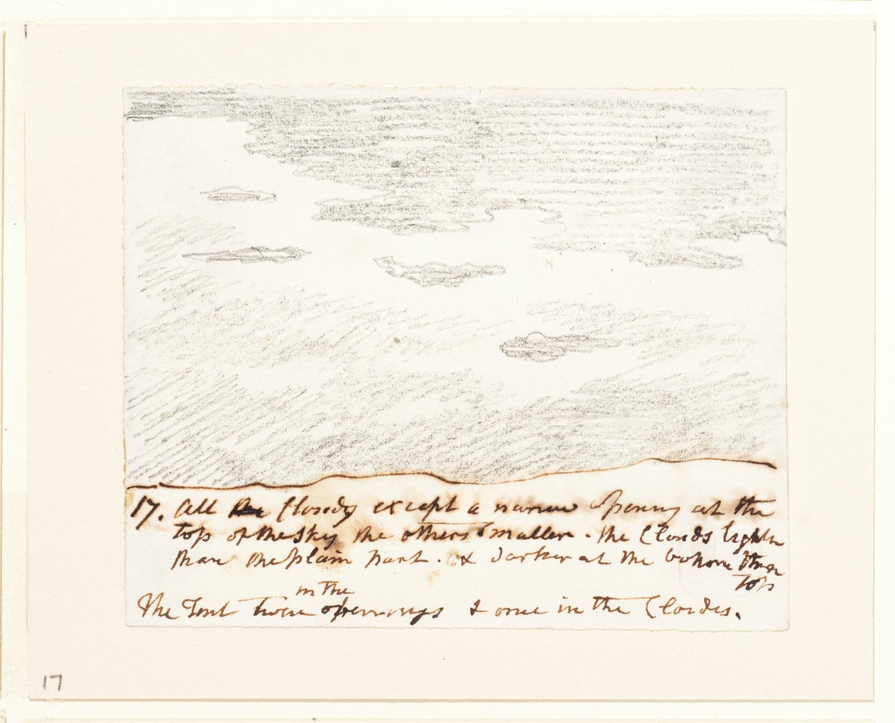 Pilvitutkimus (Alexander Cozensin "Engravings of Skies" -teoksen mukaan), noin 1822-23 (grafiitti paperille). tekijältä John Constable